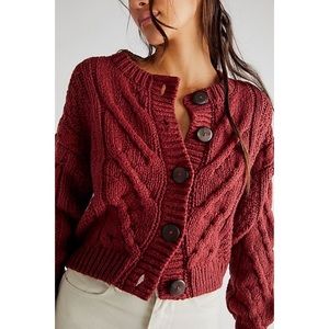 Free People Bonfire Cable Knit Cardi in Cowboy